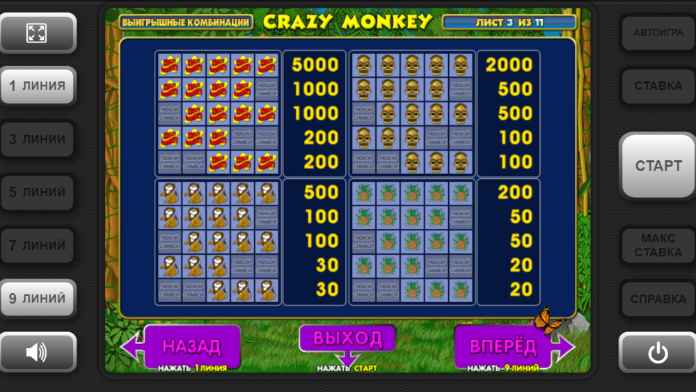 Выигрышные комбинации игрового автомата обезьянки